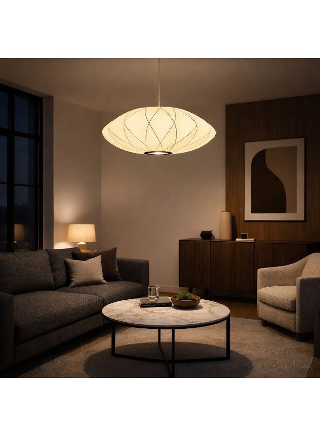 An elegant chandelier with a modern design crafted from silk and an internal metal structure, adding a touch of luxury and warmth to the space. - Image 5