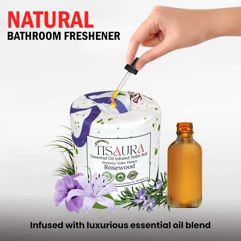 TISAURA Rosewood Aromatic Toilet Rolls With Bathroom Freshener (Rosewood) 2 Ply, 250 Pulls (Pack of 2), 500 Pulls Total - Luxurious Aroma with 100% Pure Plant Based Essenial Oils - Image 2