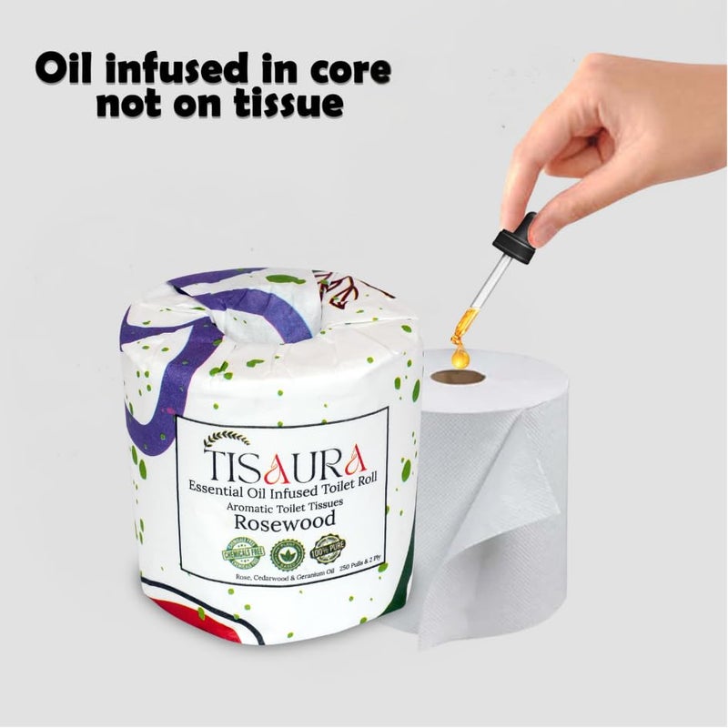 TISAURA Rosewood Aromatic Toilet Rolls With Bathroom Freshener (Rosewood) 2 Ply, 250 Pulls (Pack of 2), 500 Pulls Total - Luxurious Aroma with 100% Pure Plant Based Essenial Oils - Image 5