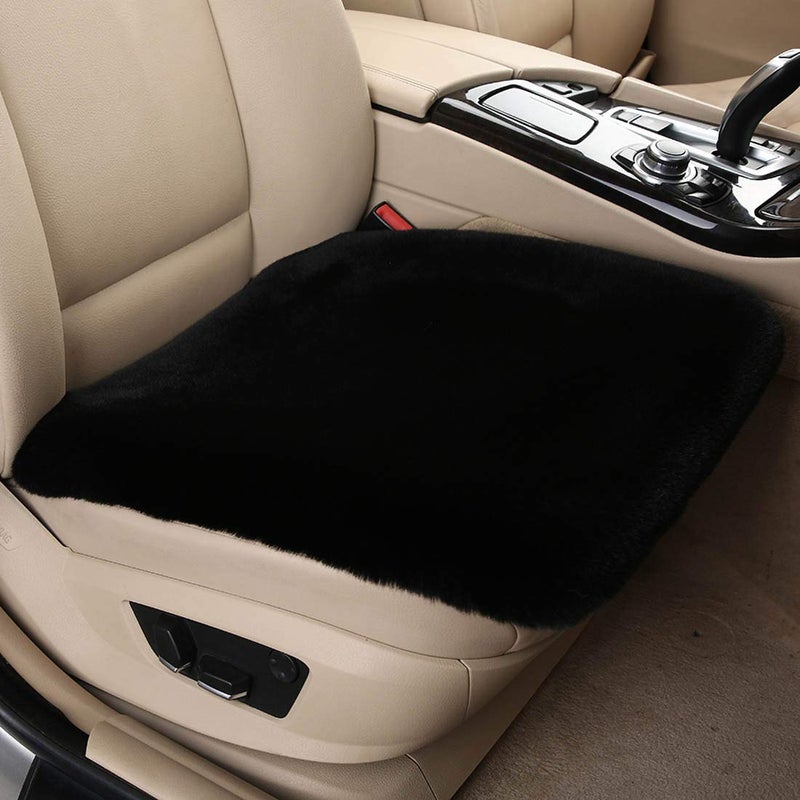 acdiac Winter Soft Warm Faux Rabbit Fur car seat Cushion,Universal fit Plush Front and Back Fuzzy car seat Pads Cushion Cover Protector - 1pcs (Front seat 1pcs,Black) - Image 1