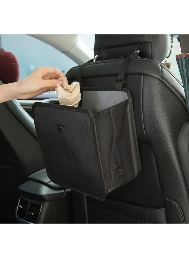 Black Car Trash Can Washable Folding Hanging Storage Bag With Zipper For Vehicle Travel Outdoor - Image 1