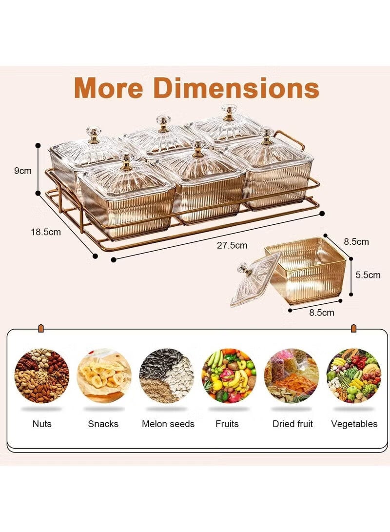 AGREON Snack Serving Tray with Lid, Divided Serving Dishes 6 Clear Candy Nut Serving Container Set with Metal Rack, Plastic Food Display Bowls Dried Fruit Storage Organizer Plate for Candy Fruit Dips Dessert - Image 4