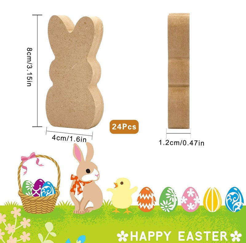 Ahzemepinyo 24 Bunny Cutouts - Unfinished Wooden Bunny Signs & Tabletop Decorations for Easter & Spring Home Decor & Classroom DIY Art Craft - Image 2