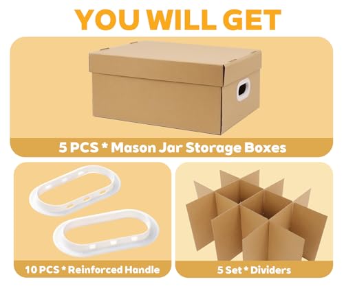 DERZIFUN Canning Jar Storage Boxes Set of 5, 32 oz Mason Jar Storage Boxes with Dividers, Mason Jar Organizer with Handles - Image 2