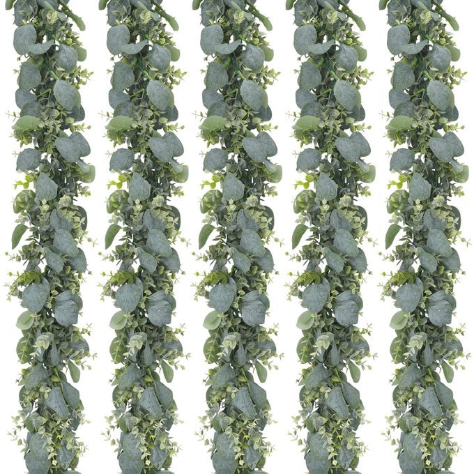 5PCS 55FT ARTIFICIAL EUCALYPTUS GARLAND FAKE SILVER DOLLAR EUCALYPTUS GREENERY GARLAND VINES TABLE RUNNER FOR WEDDING ARCH BACKDROP TABLE CENTERPIECE HOME MANTLE DECOR