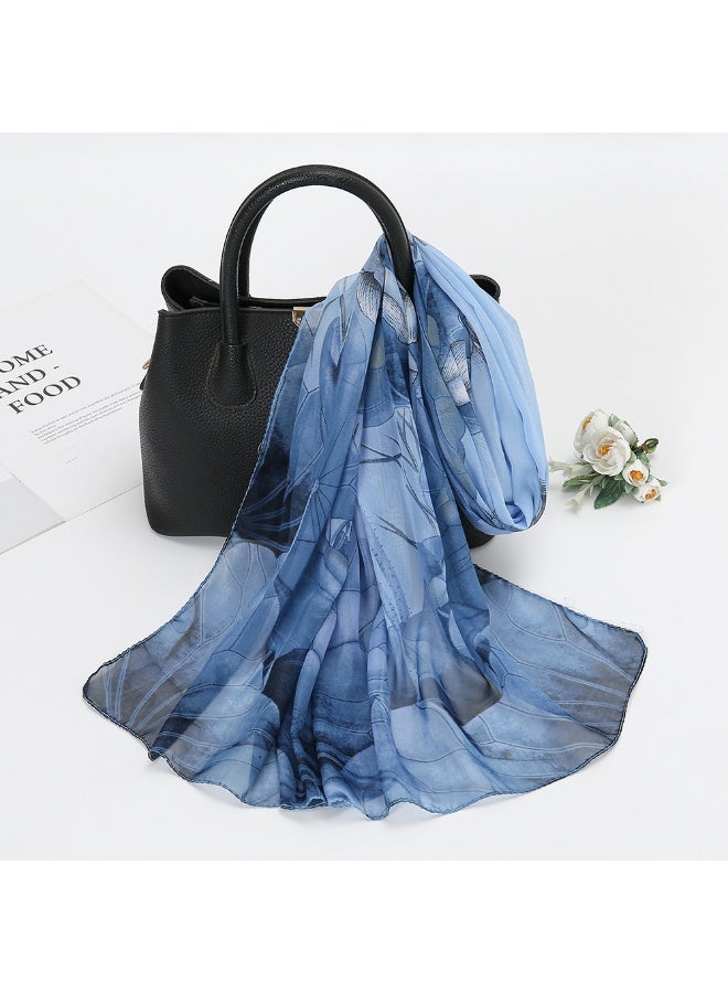 Floral Lotus Print Chiffon Hijab Scarf for Women