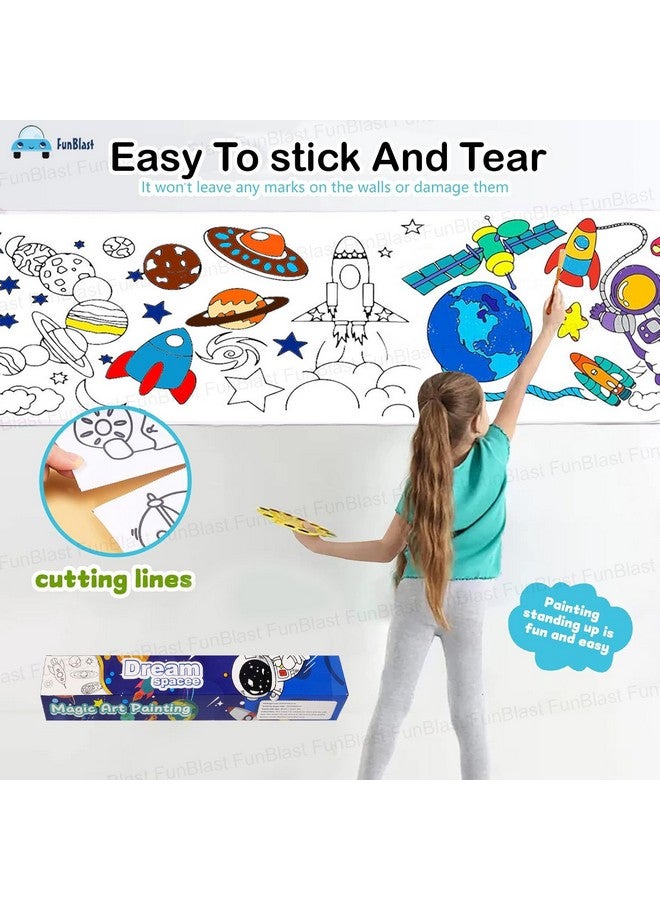فنبلاست لفافة رسم للأطفال من فن بلاست، لفافة ورق تلوين للأطفال، 30 × 300 سم، لفافة ورق رسم يدوية، لفافة فنية لاصقة للأطفال، ألعاب تعليمية مبكرة للأطفال (بموضوع الفضاء) - Image 5