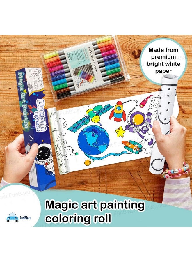 فنبلاست لفافة رسم للأطفال من فن بلاست، لفافة ورق تلوين للأطفال، 30 × 300 سم، لفافة ورق رسم يدوية، لفافة فنية لاصقة للأطفال، ألعاب تعليمية مبكرة للأطفال (بموضوع الفضاء) - Image 3