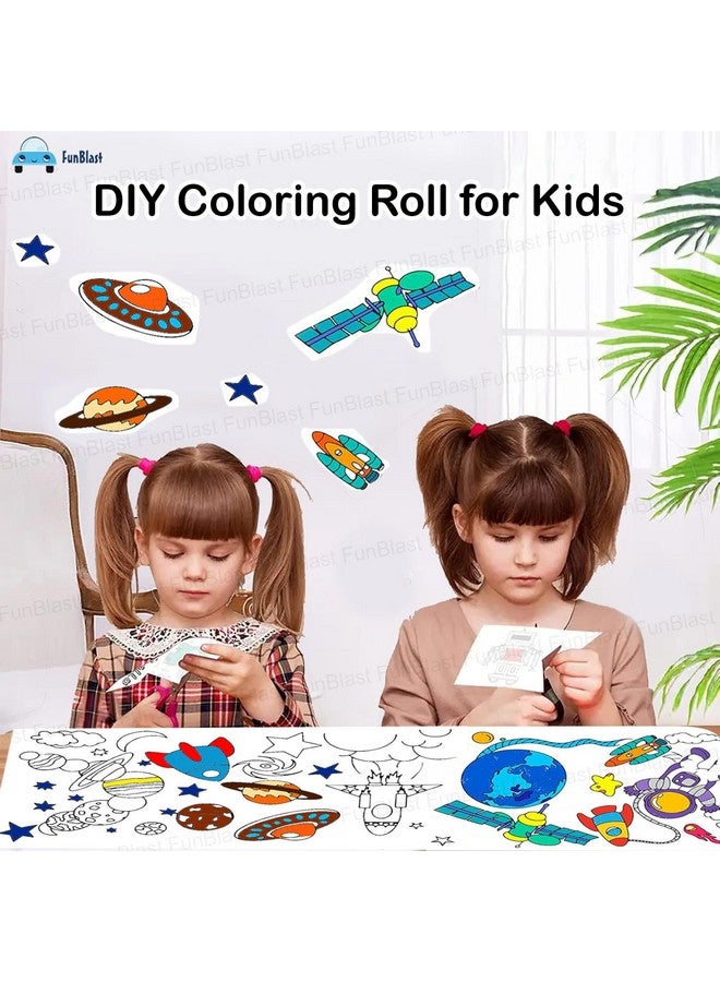 فنبلاست لفافة رسم للأطفال من فن بلاست، لفافة ورق تلوين للأطفال، 30 × 300 سم، لفافة ورق رسم يدوية، لفافة فنية لاصقة للأطفال، ألعاب تعليمية مبكرة للأطفال (بموضوع الفضاء) - Image 4