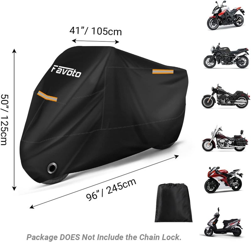 Favoto Waterproof Motorcycle Cover XXL Motorbike Cover 245cm long UV Scratch Bird Droppings Heat-Resistant Outdoor Protection Black 96.5x41x50 inch - Image 3