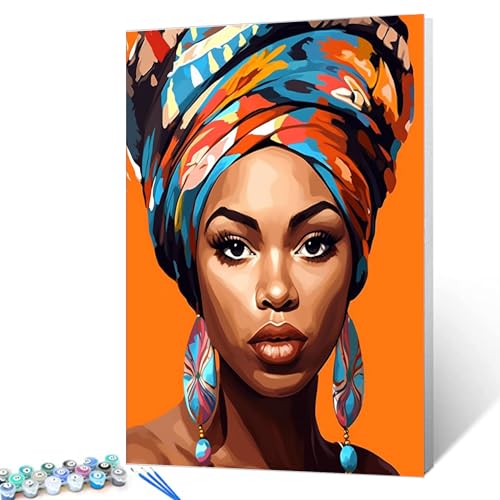 Tucocoo Black Women DIY Paint by Numbers for Adults African American Woman DIY Oil Painting Acrylic Paint Art Graffiti Women Painting Kit Canvas with Acrylic Paints Afro Girl Art 16x20 Inch（without Frame ） - Image 2