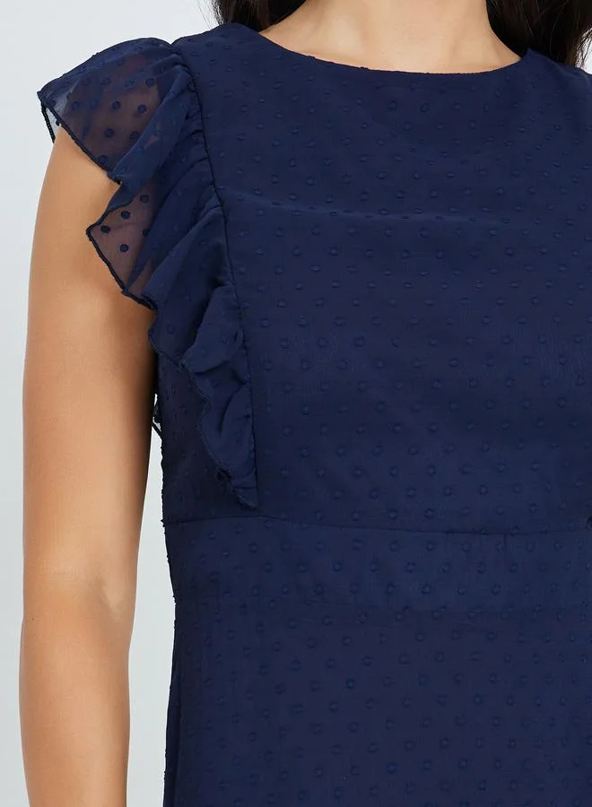 Styli  Navy Blue Dobby Tiered Maxi Dress for Women | Best Price UAE