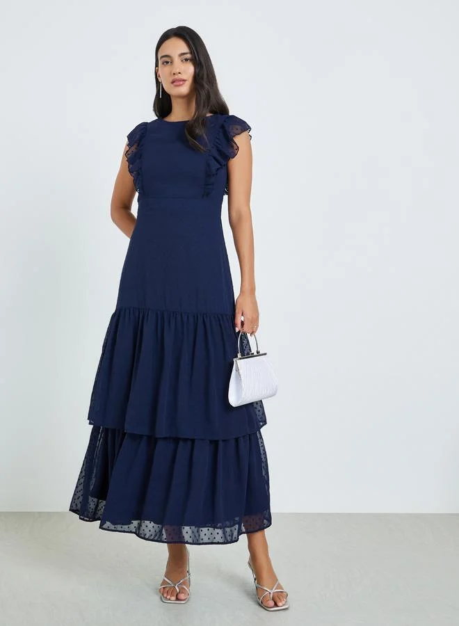 Navy Blue Dobby Tiered Maxi Dress