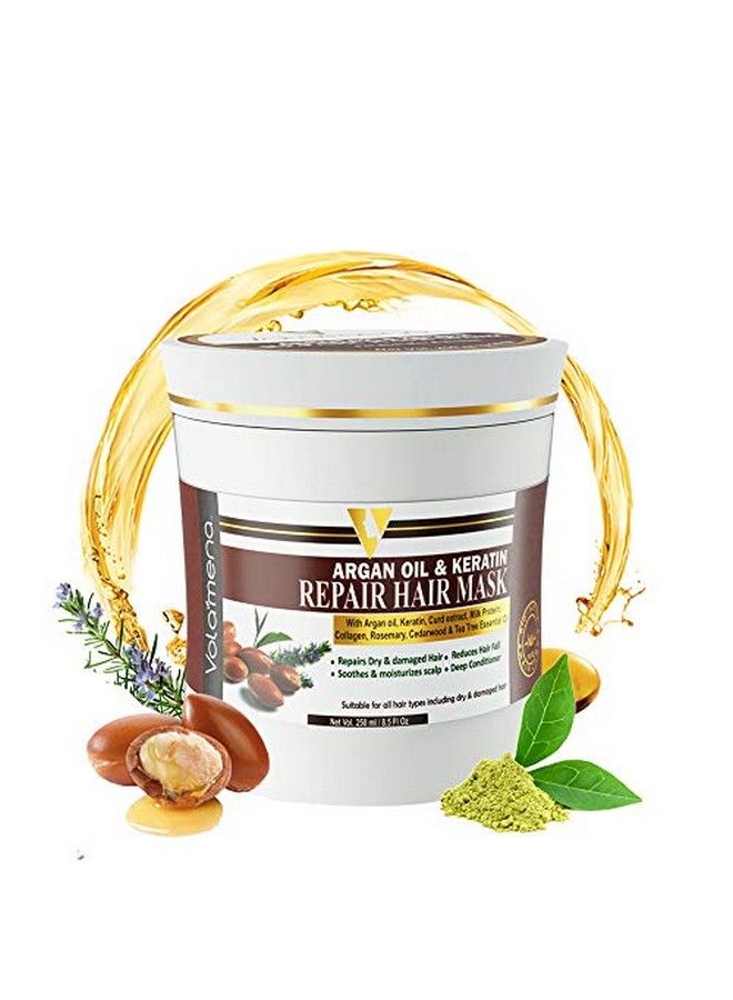 VOLAMENA WITH DEVICE Volamena Argan Oil & Keratin Repair Hair Mask 250 Mlfor Men/Women Repairs Dry & Damaged Hair Reduces Hair Fall Soothes And Moisturizes Your Scalp Deep Conditioner  - Image 1