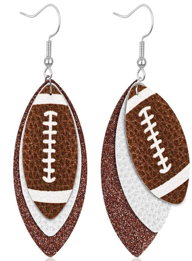 FULLIVE Football Earrings, Leather Game Day Earring, Brown Game Day Dangle for Women, Football Jewelry Costume Accessories - Image 1