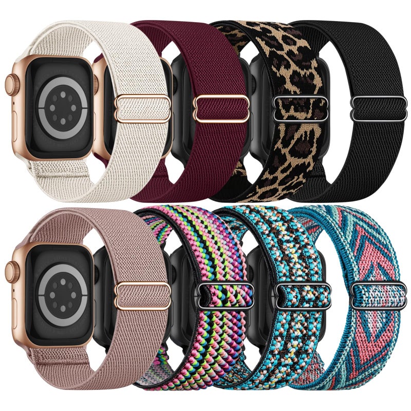 Knossen 8 Pack Stretchy Solo Loop Band Compatible with Apple Watch Bands for Women Men 40mm 38mm 41mm 42mm 44mm 45mm 46mm 49mm, Nylon Braided Strap for iWatch Series 11 10 9 8 7 6 SE 5 4 3 Ultra 3 Ultra 2 - Image 1