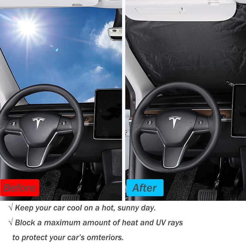 Golufomi Windshield Sunshade for Tesla Model 3 and Model Y - Reflective Polyester Heat Protection - Image 3