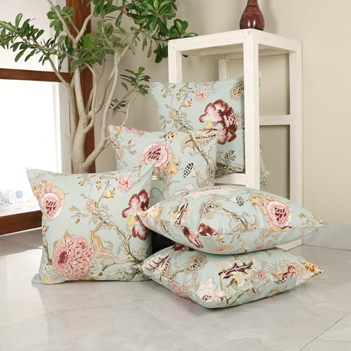 Clasiko Cotton Cushion Covers Set of 5; 24x24 Inches; Blush Green-250 TC - Image 1