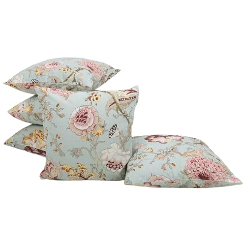 Clasiko Cotton Cushion Covers Set of 5; 24x24 Inches; Blush Green-250 TC - Image 3