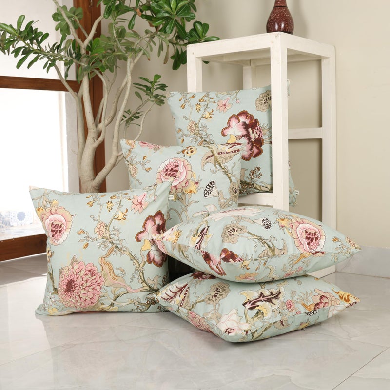 Clasiko Cotton Cushion Covers Set of 5; 24x24 Inches; Blush Green-250 TC - Image 4