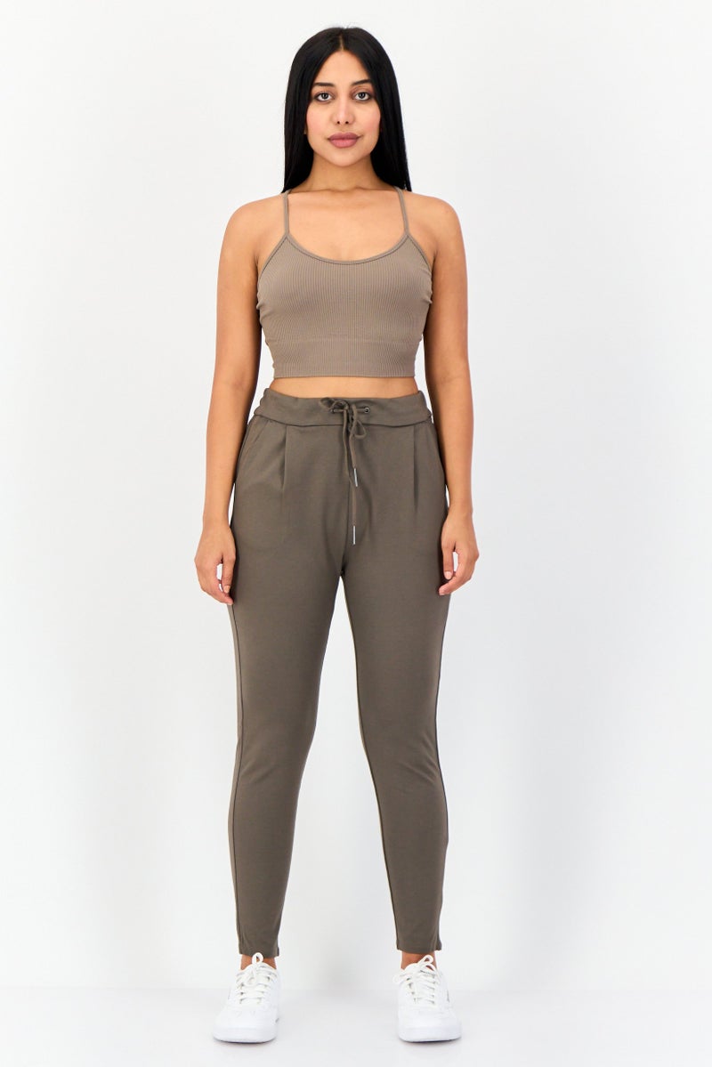 VERO MODA Women Loose Fit 32 Inseam Plain Chino Pants, Olive - Image 3