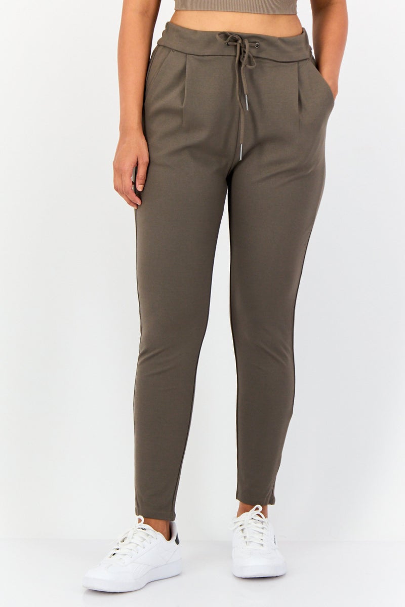 VERO MODA Women Loose Fit 32 Inseam Plain Chino Pants, Olive - Image 1