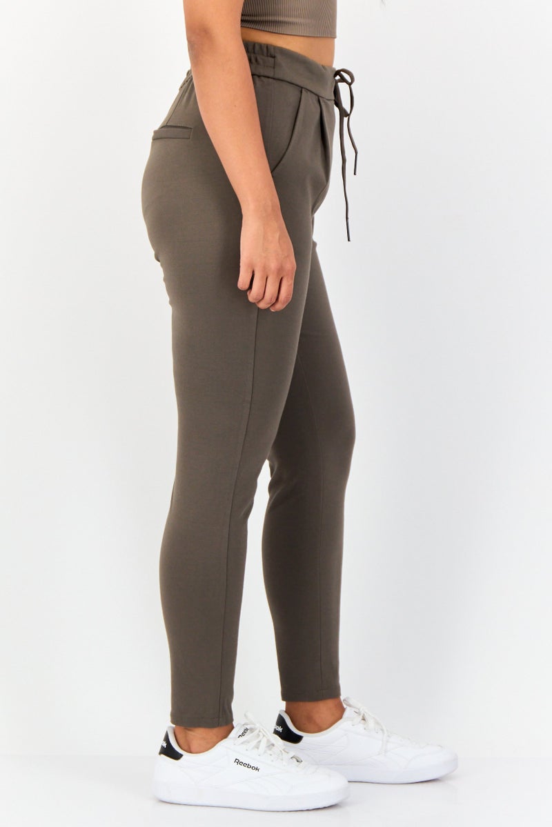 VERO MODA Women Loose Fit 32 Inseam Plain Chino Pants, Olive - Image 2