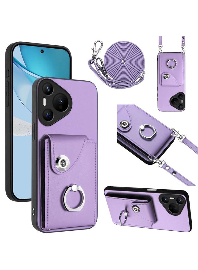 Zaboon Case For Huawei Pura 70 Organ Card Bag Ring Holder Phone Case with Long Lanyard - Image 1