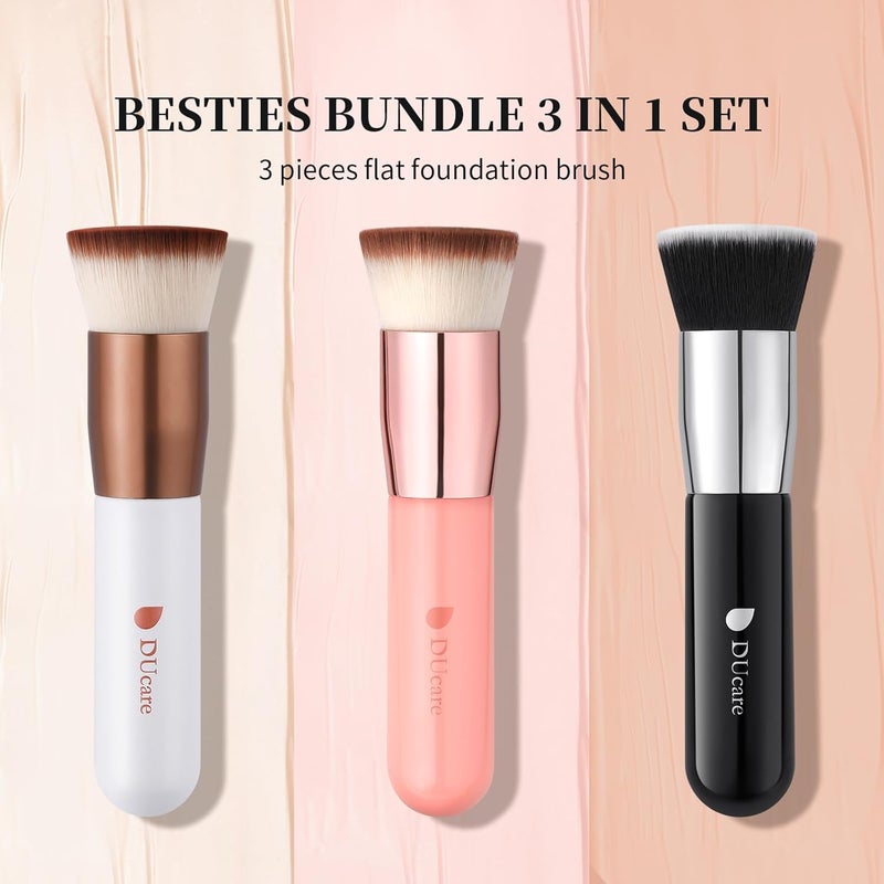 DUcare Foundation Brush 3pcs Flat Top Kabuki Brush Synthetic Professional Makeup Brushes Liquid Blending Mineral Powder Buffing Stippling - Image 5