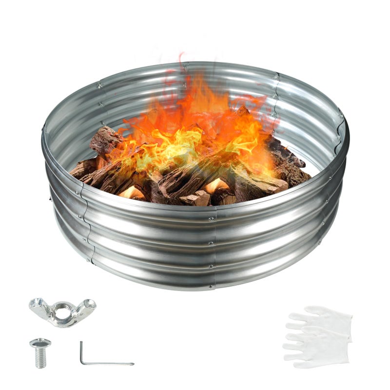 YSEJOMP 36 Inch Round Galvanized Fire Pit Ring/Fire Ring - Foldable and Perfect for Outdoor Gatherings and Campfires in The Yard/Garden/Park/Beach (3 FT Diameter, Silver) - Image 1