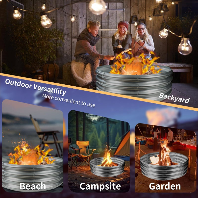 YSEJOMP 36 Inch Round Galvanized Fire Pit Ring/Fire Ring - Foldable and Perfect for Outdoor Gatherings and Campfires in The Yard/Garden/Park/Beach (3 FT Diameter, Silver) - Image 4