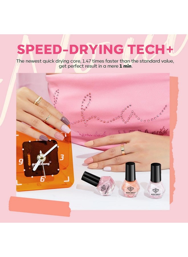 MODELONES Nail Polish Set, 6 Colors Natural Nude Nail Polish Bubble Bath Quick Dry Skin Tone Glitter Spring Summer Nail Polish Kit Fingernail Polish Nail Art Salon Home Easter Gifts For Women Girl - Image 3