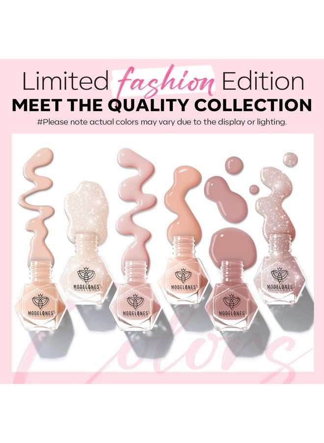 MODELONES Nail Polish Set, 6 Colors Natural Nude Nail Polish Bubble Bath Quick Dry Skin Tone Glitter Spring Summer Nail Polish Kit Fingernail Polish Nail Art Salon Home Easter Gifts For Women Girl - Image 2