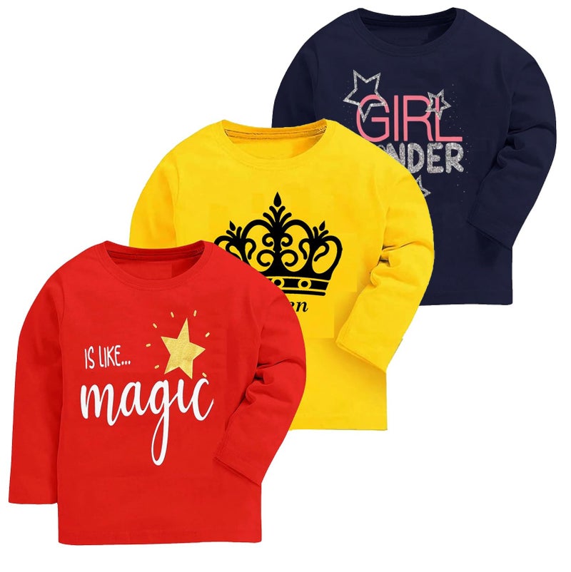 ICEDIVE Girls Cotton Regular fit Full Sleeve t Shirt Pack of 3 Multicolour - Image 1