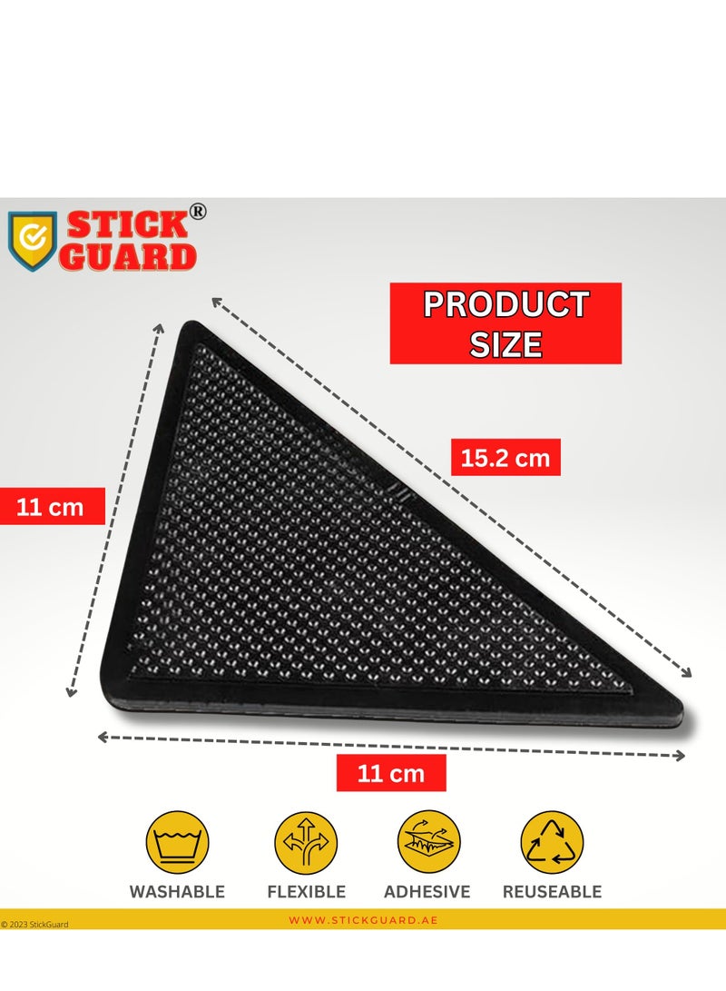 StickGuard 8 Pieces Triangular Rug Corner Grippers - Double Sided Rug Tape for Hardwood, Tile, and Carpet Floors - Anti Slip Rug Grips - Reusable, Washable, and Pre-Taped for Easy Installation – Black - Image 3