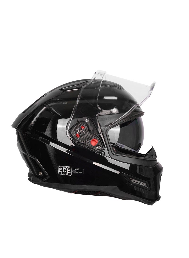 SMK Agnar Solid GL 200 Full Face Helmet Gloss Black, Dual Visor - 70018 - Image 2