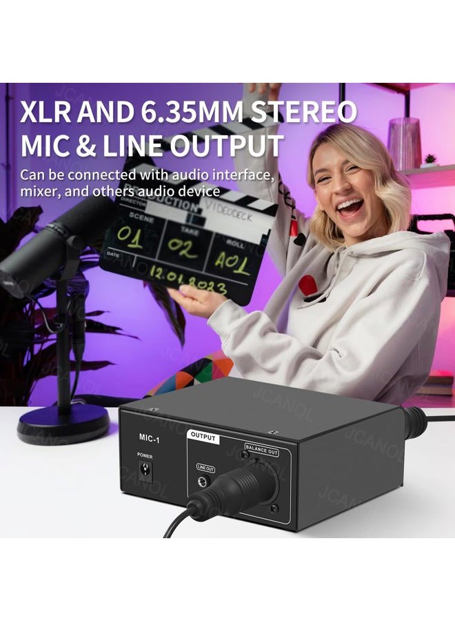 JCANOL MIC-1 Microphone Preamp Mic Gain Booster with 2 Input Max 75db Gain 48V Phantom Power Ultra-Clean Gain for Dynamic and Condenser Mic - Image 4