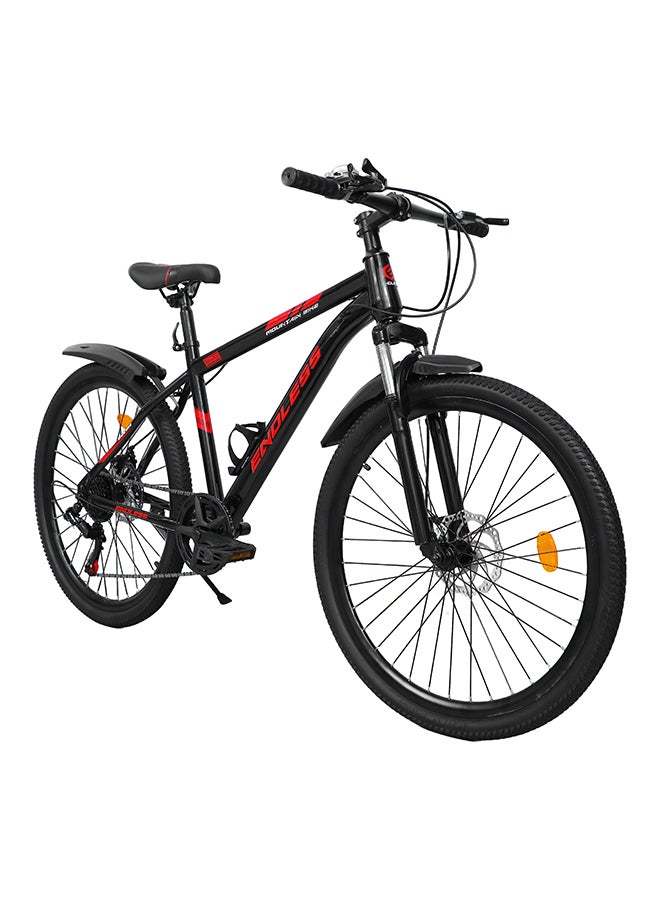 High Carbon Steel Mountain Bike | 17 Inch Frame Size | 26 Inch Wheel Size | 21 Speed Shimano Gear | Dual Disc Brakes | Bike For Men & Women | Black Red Color