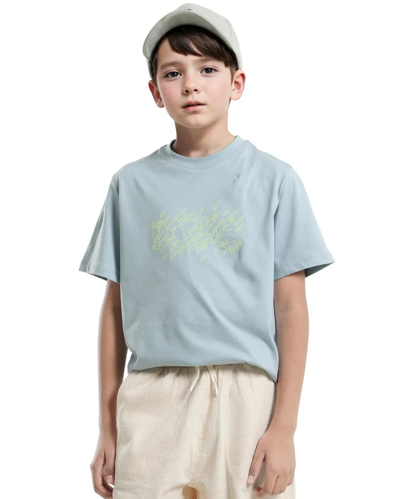 Rare Ones Rare Ones Kids Reno Light Turq Cotton Blend Half Sleeve Printed Regular Fit T-Shirt