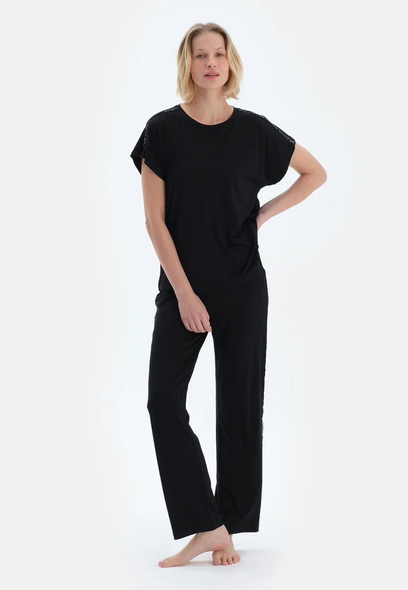 dagi  Regular/Classic Fit T-shirt & Trousers Pajama Sets Crew Neck Viscose Blend Sleepwear for Women | Best Price UAE