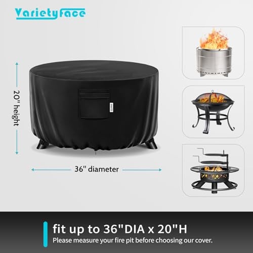 Varietyface 36 Round Fire Pit Cover HeavyDuty Waterproof Oxford Buckle Straps Air Vents Drawstring Windproof UVResistant for WorryFree YearRound Protection on Patio Fire Pits Tables - Image 3