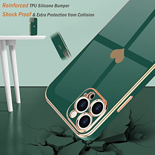 Teageo Compatible with iPhone 12 Pro Case for Girl Women Cute Love-Heart Luxury Plating Soft Back Cover Raised Camera Protection Bumper Silicone Shockproof Phone Case for iPhone 12 Pro, Darkish Green - Image 5