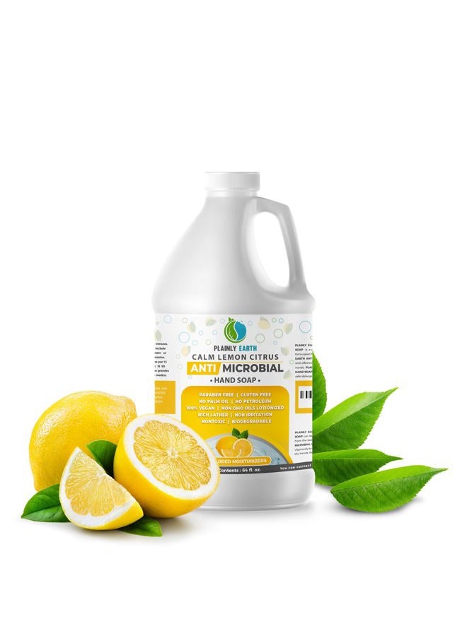 Plainly Earth Antimicrobial Liquid Hand Soap - Antibacterial Soap Refill - Hand Soap Refill Bottle - Cruelty Free Moisturizing Soap, Calm Lemon Citrus, 64 Oz - Image 1