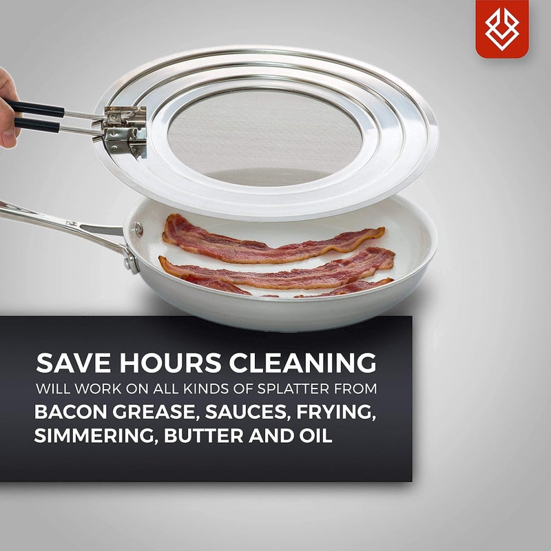 FOXEL Dishwasher-Safe Splatter Screen Splash Guard for Kitchen Frying Pan Grease - Shields 99% of Stove Top from Bacon, Oil, or Deep Fryer - Easy to Clean or Store - Foldable Heat-Resistant Silicone Handle - Image 5