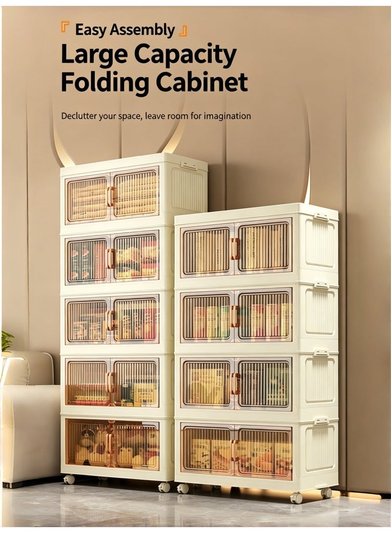 SHEIDLIN Storage Cabinet with Magnetic Transparent Doors Lockable Universal Wheels Foldable Stackable Multipurpose Plastic Home Organizer in Multiple Sizes - Image 2