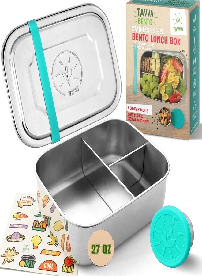 TAVVA Stainless Steel Bento Box Kids [27oz] - Metal Lunch Bento Box for Kids with Leakproof Condiment Container - 3 Compartment Snack Organizer for On the Go Meals - Freezer & Dishwasher Safe - Image 1