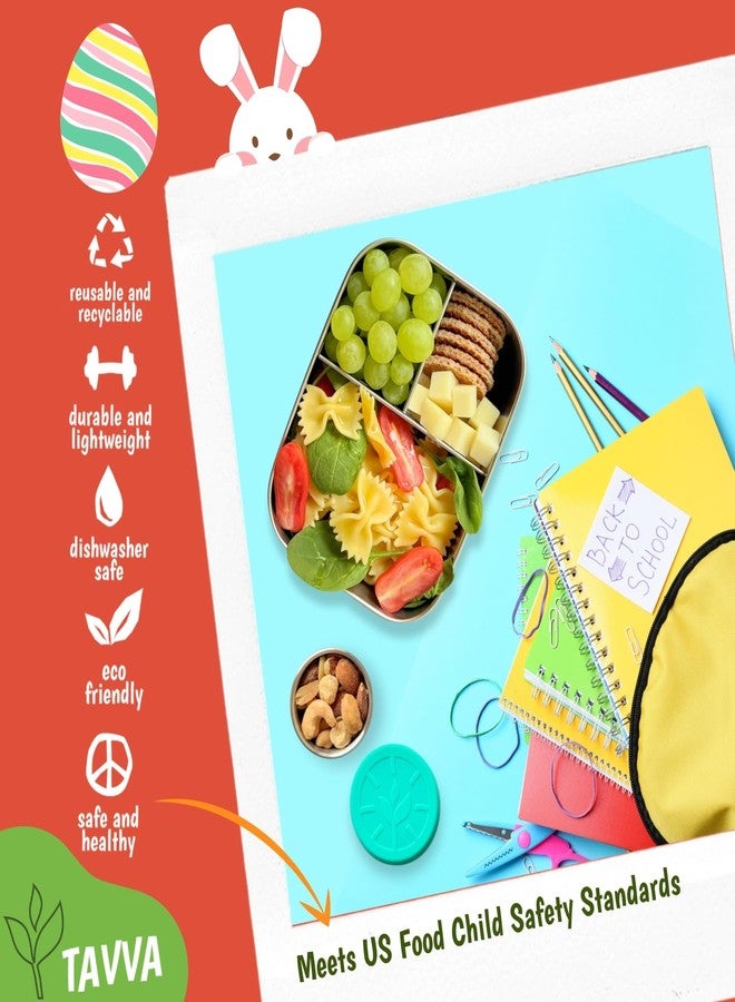 TAVVA Stainless Steel Bento Box Kids [27oz] - Metal Lunch Bento Box for Kids with Leakproof Condiment Container - 3 Compartment Snack Organizer for On the Go Meals - Freezer & Dishwasher Safe - Image 3