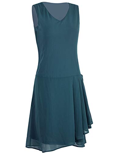 Vijiv Womens 1920s Inspired Flapper Dress High Tea Drape with Bow Fashion Roaring 20s Great Gastby Dress Blue Large - Image 4