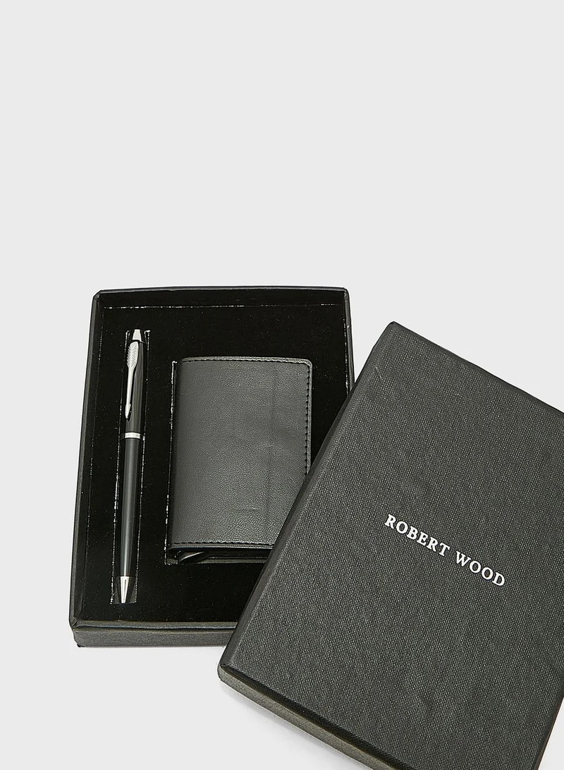 Robert Wood Pop Up Card Holder Wallet And Pen Gift Set