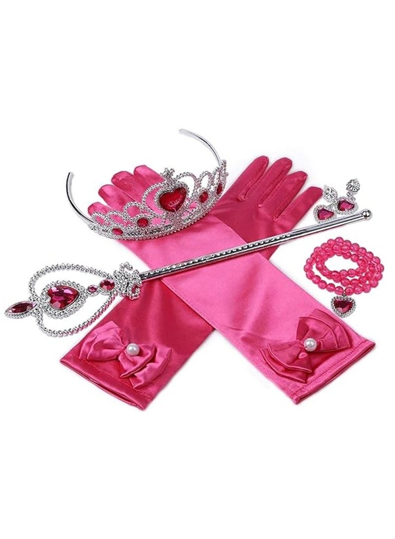 Royal Princess Dress-Up Set - 6 Pcs Accessory Kit for Girls, Rose Red Theme - Gloves, Tiara Crown, Wand, Necklaces, Bracelet, Rings, Earrings - Queen Cosplay Accessories for Little Royalty (Rose Red) - Image 3